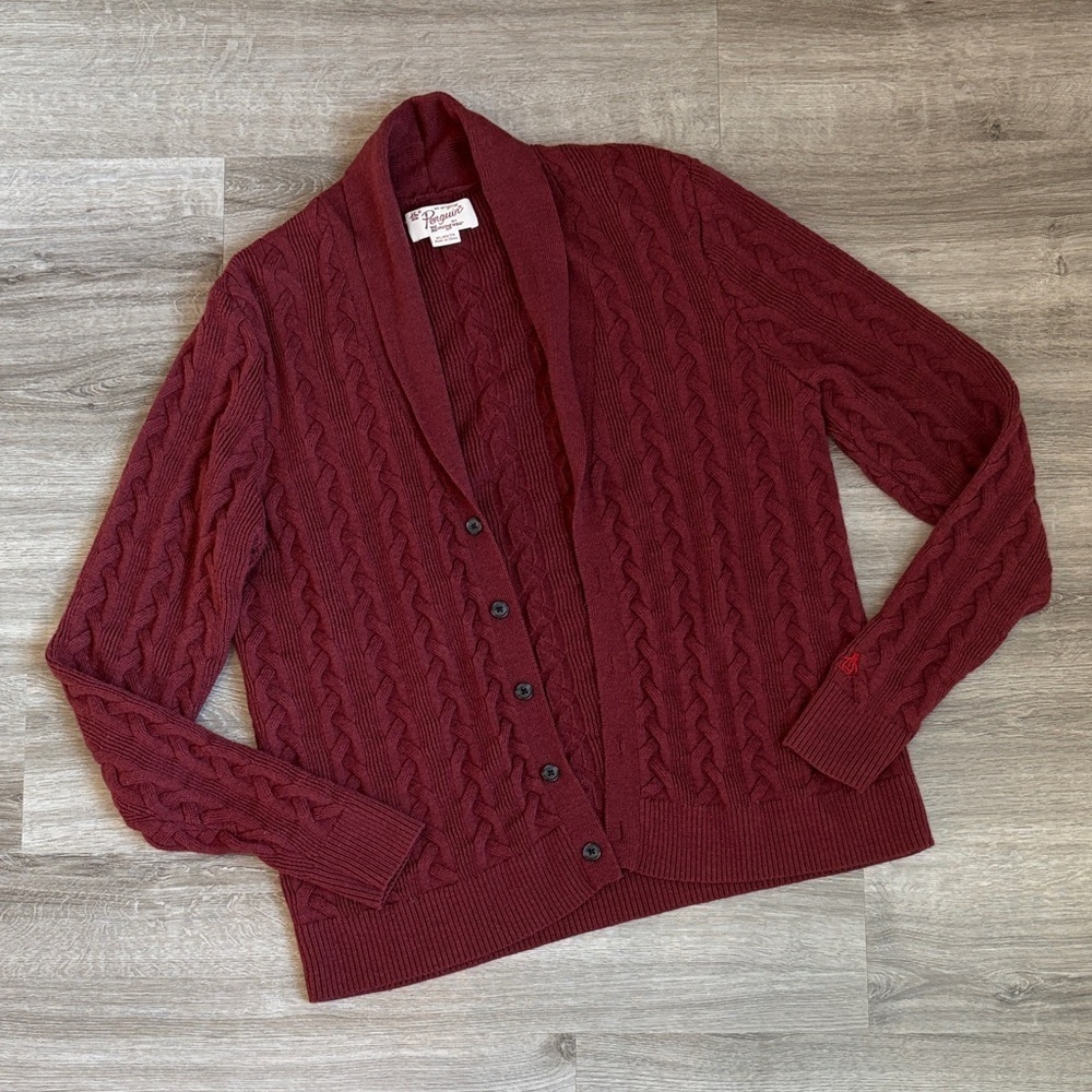 Penguin by Munsingwear cranberry cable knit cardigan